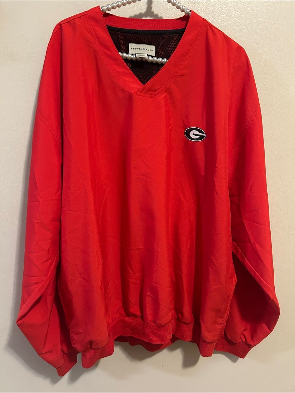 Cutter Buck Georgia Bulldogs Pullover Jacket Mens XL Red V-Neck Windbreaker UGA